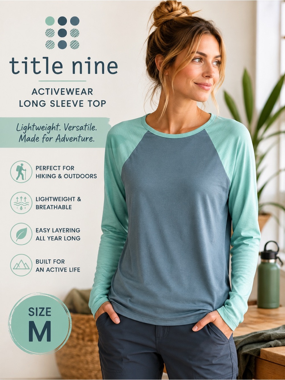Title Nine Women’s Medium Colorblock Raglan Long Sleeve Activewear Top